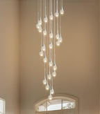 24 Light Modern Glam Crystal Chandelier for High Ceiling LED Dimmable Ceiling Pendant Light Staircase Foyer Enterway Living Room Chandelier Lighting Antique Silver