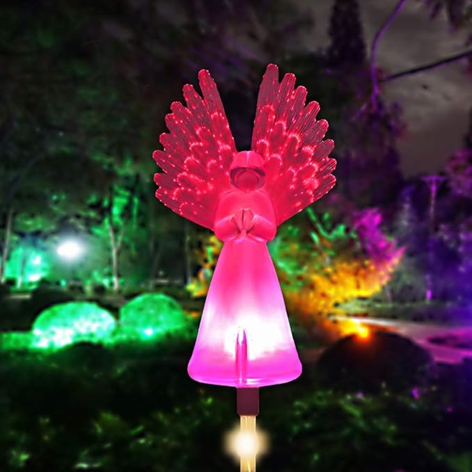 Solar Lights Outdoor Decorative Angel, Garden Solar Light Housewarming Gifts for Women Friends Mom Grandma, Color Changing Garden Stake Light for Yard Patio Pathway Grave Cemetery Decorations