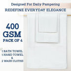 Casa Lino 100% Cotton Bath Towels Set of 4 (1 Bath Towel, 1 Hand Towel & 2 Wash Cloths) - Bathroom Towels and Washcloths Set - Complete Bathroom Set - Guest Room Essentials - (White)