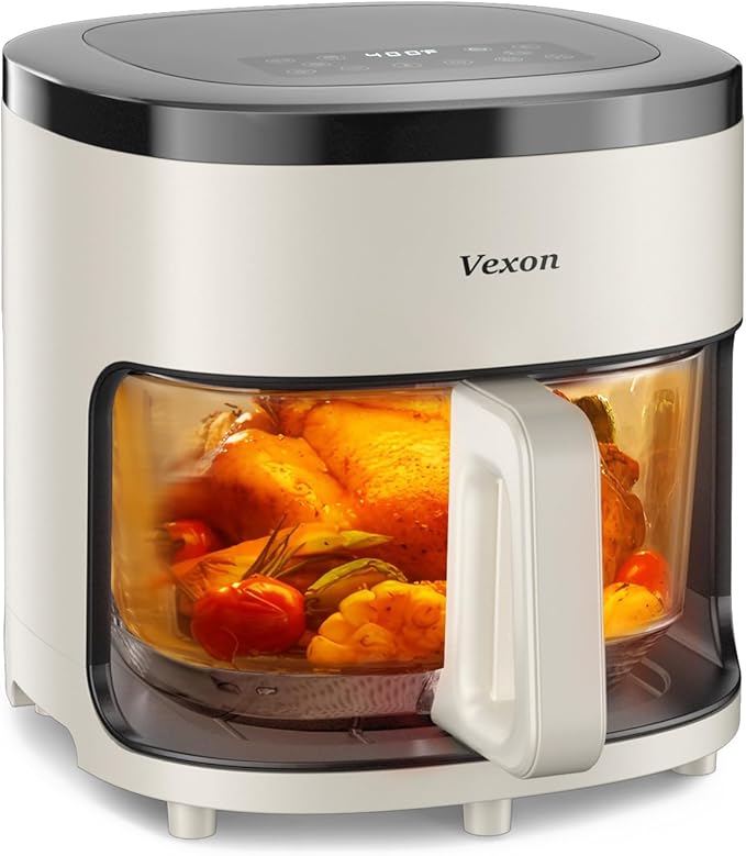 6-IN-1 Glass Air Fryer,4.5QT Air Fryer with Viewing Glass Pot, Air Fry, Roast, Reheat, Dehydrate, Air Crisp Technology,Nonstick & Dishwasher Safe Basket,97% Less Oil,Features Digital Timer