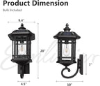 Emliviar Solar LED Wall Light Outdoor,Dusk to Dawn Solar Porch Light with Remote Control, Black Finish with Seeded Glass, Bulb Included, 22021M-SL BK