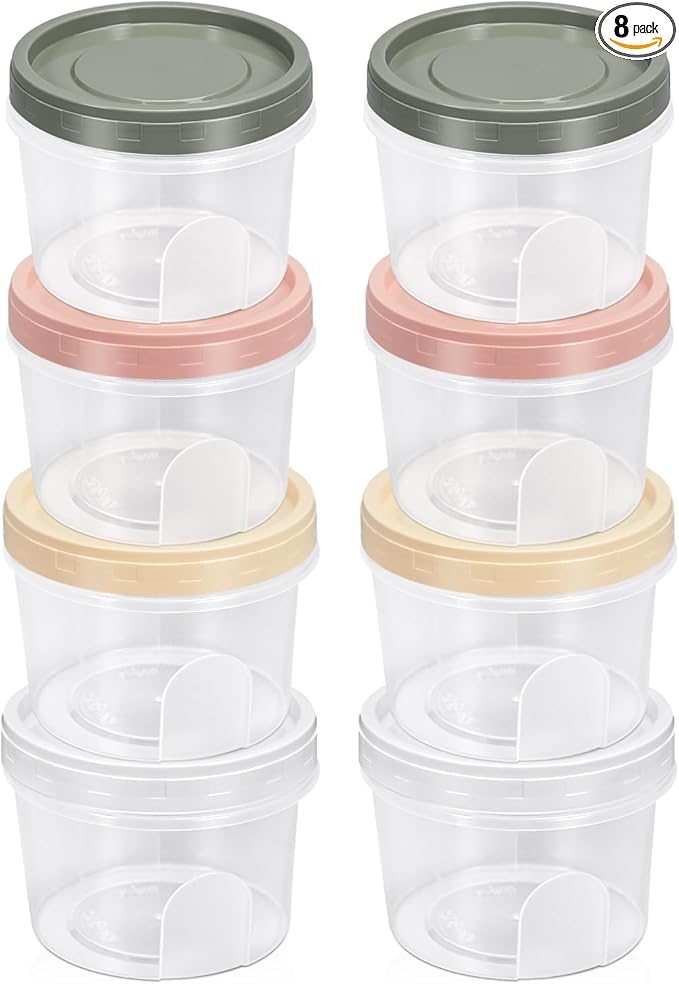 ASEVAT 8-Pack 16oz, Plastic Storage Containers With Lids Kitchen, Food Storage Container with Lid, Microwave Safe Bowls, Freezer Safe Bowl, Meal Preparation Jar