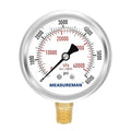 MEASUREMAN 2-1/2" Dial Size, Glycerin Filled Pressure Gauge, 0-6000psi/kpa, 304 Stainless Steel Case, 1/4" NPT Lower Mount
