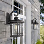 Emliviar Outdoor Wall Lights for House, 1-Light Exterior Wall Sconce Black Finish with Clear Seeded Glass, 17" Height, 22021M