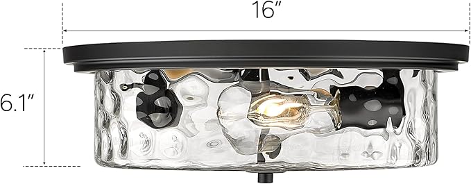 Industrial Flush Mount Ceiling Light, 16" 3-Light Modern Ceiling Light Fixture, Hammered Modern Kitchen Ceiling Light for Bedroom, Living Room, Kitchen Island (Black)