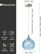 Brushed Nickel Pendant Lights Kitchen Island, Globe Pendant Light Fixtures with 8 Inch Clear Glass Shade, Modern Hanging Light Fixtures for Kitchen, Bedroom (1 Pack - Blue Glass Pendant Light)