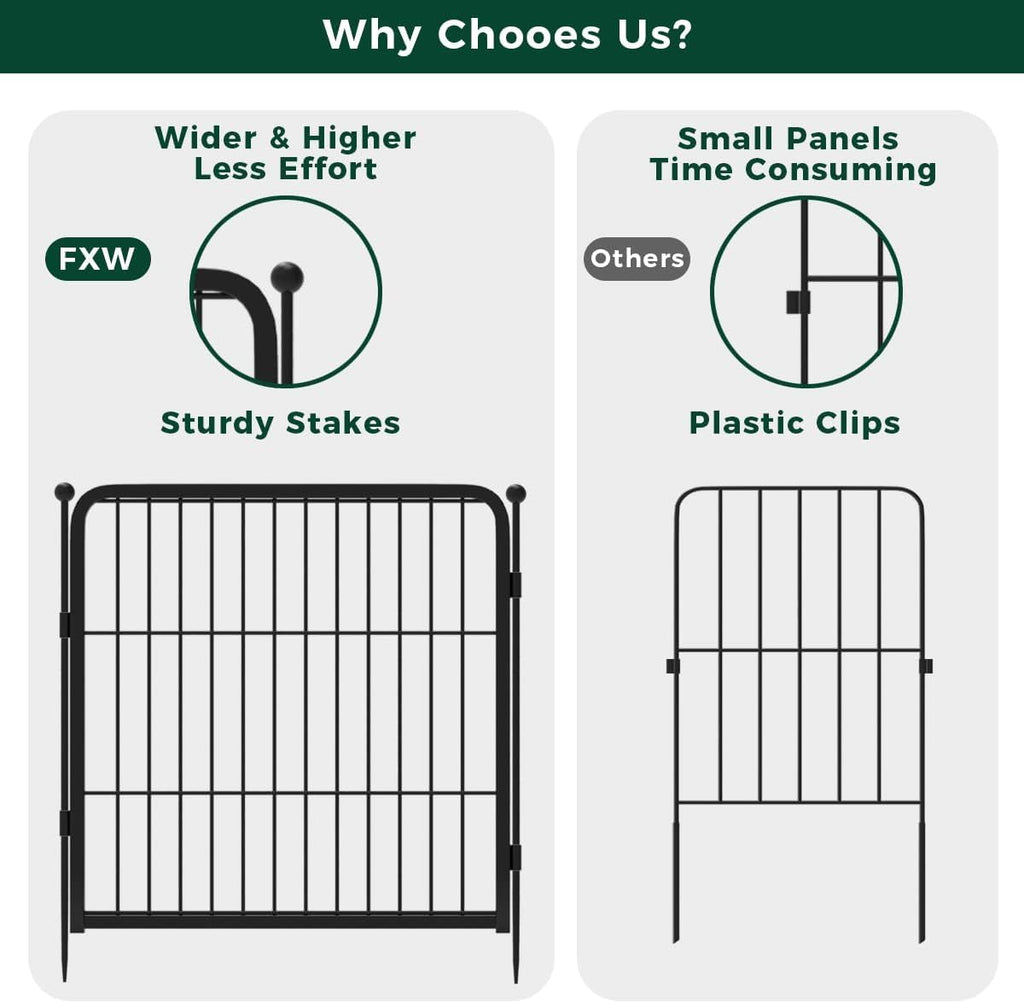 FXW Garden Fence Outdoor for The Yard – 24in(H) x 3.8ft(L) Heavy Duty Metal Animal Barrier for Dog and Rabbit, Decorative Dog Fence, 2 Panels, Black