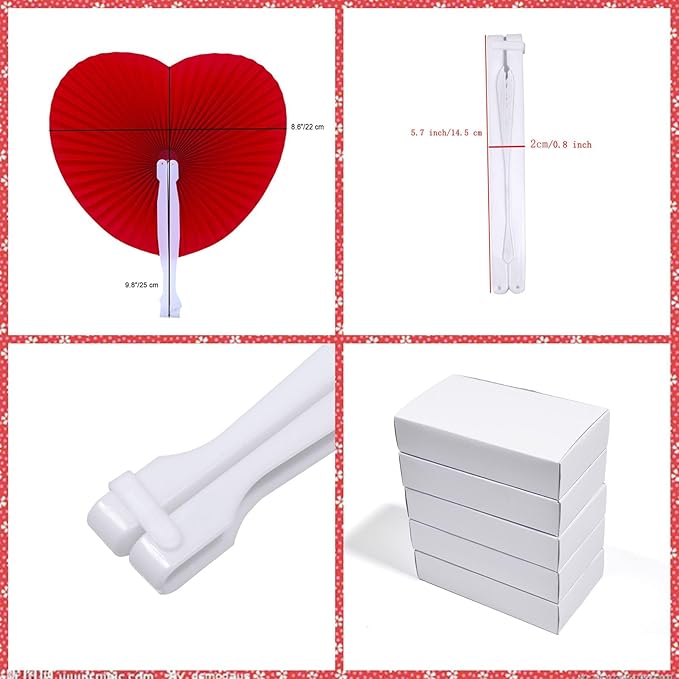 12 Packs Decorative Paper Folding Hand Fans Handheld,Red Heart Foldable Wedding Fans Chinese and Japanese Fans Bulk for Bridal Guest Church Party Favors Dancing Birthday DIY