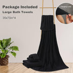 Black Bathroom Towels Set Of 4, 35x70 Inches Oversized Bath Towels Extra Large Microfiber Shower Towels Textured Ultra Soft Absorbent Quick Dry Towel Bath Sheets Towels For Adults Bathroom Hotel Spa
