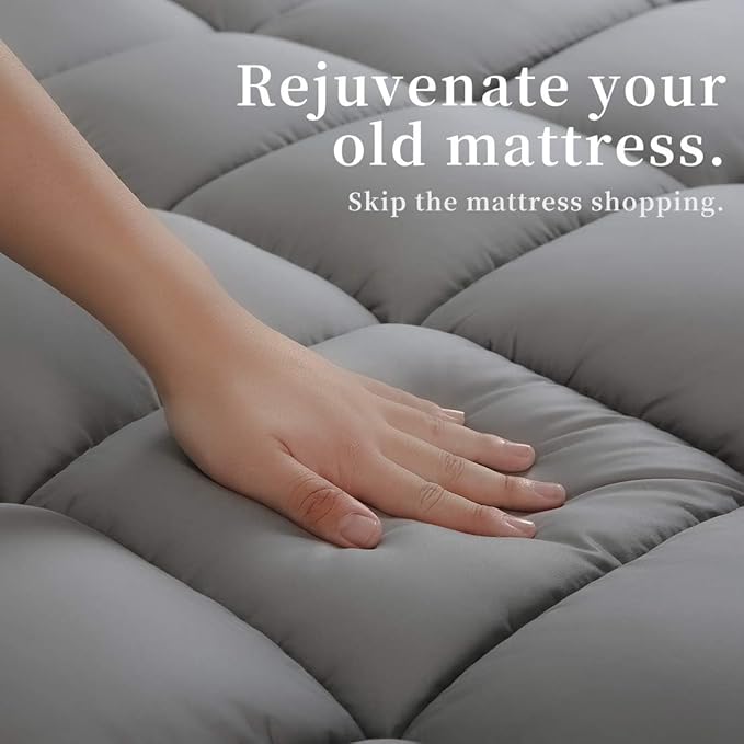 COONP Queen Mattress Topper, Extra Thick Pillowtop, Cooling Plush Mattress Pad Cover Bed Topper Protector with 8-21 Inch Deep Pocket (Grey, Queen)