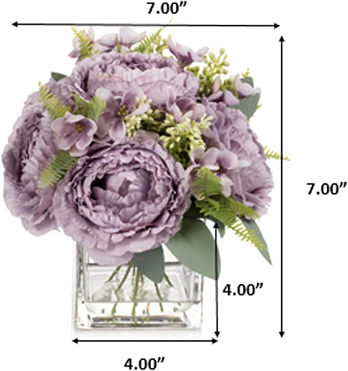 ENOVA FLORAL Artificial Flower Arrangement with Vase,Mixed Artificial Silk Peony Flower in Vase for Decoration Home Office, Wedding Centerpiece (Purple02)
