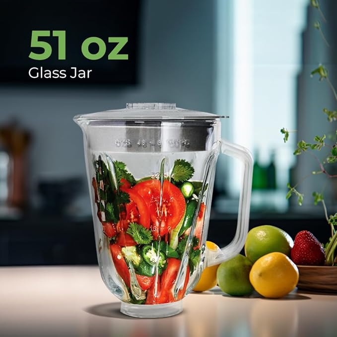 Koblenz 51-oz Glass Jar Blender, 10 Speed and 2 Pulse Blender, Countertop Blender with Stainless Steel Blades, Perfect for Shakes and Smoothies, 500-Watt Motor, White, LKM-5910 VB