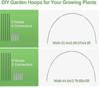 Garden Hoops for Raised Beds, 50pcs 7ft Grow Tunnel Greenhouse Support Hoops Rust-Free Frame for Garden Netting Row Cover Fabric, 10 Set DIY Fiberglass for 3 & 4 Ft Wide, 30pcs Clips