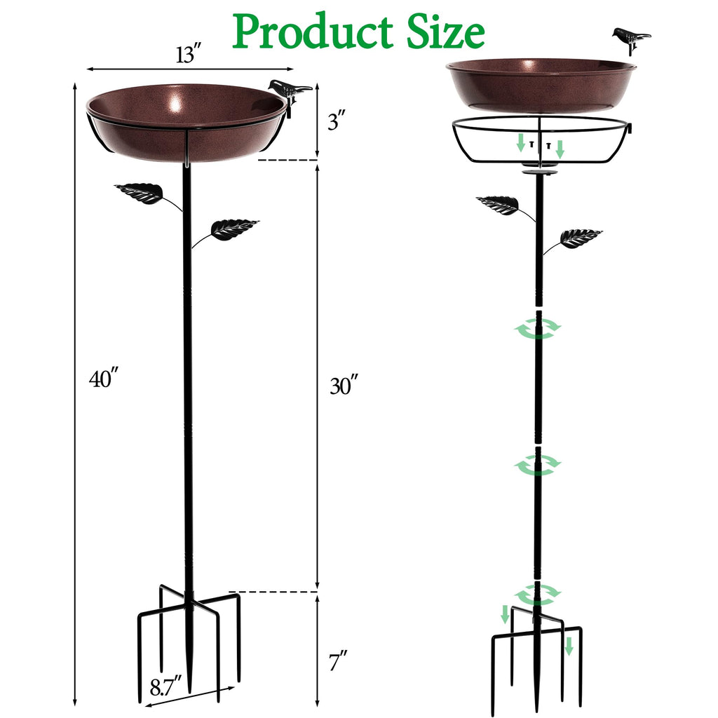 Polyjkl 3" Deep Metal Bird Bath for Outdoors 40in Tall, Removable 13" Dia Birdbath Bowl with Stable Stake, Vintage Birdbaths and Bird Feeders for Outside Garden Yard Patio Lawn Decor(Antique Bronze)