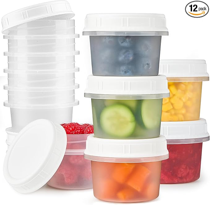 TUZAZO 4 Oz Food Storage Containers with Screw Lids, 12-Count BPA Free Small Snack Plastic Freezer Container for Sauce, Jam and Puree, Reusable Plastic Ice Cream Containers