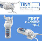 Frizzlife TD-9 Alkaline Remineralization Under Sink Inline Water Filter - Quick Twist Post Filter for RO Reverse Osmosis System, Reduce Chlorine, Adjust Taste & PH, Restore Essential Minerals