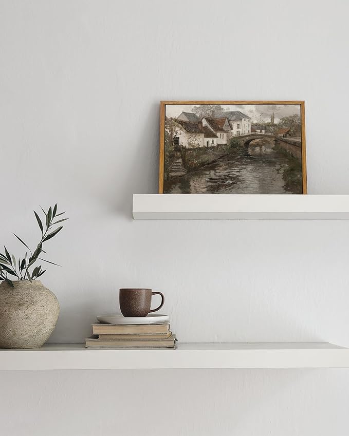 InSimSea Framed Canvas Wall Art Vintage Decor, Room Decor Vintage Scenery Office Home Bathroom Decor Wall Art, Classical Oil Painting Small town near La Panne Canvas Prints, 8"x10"