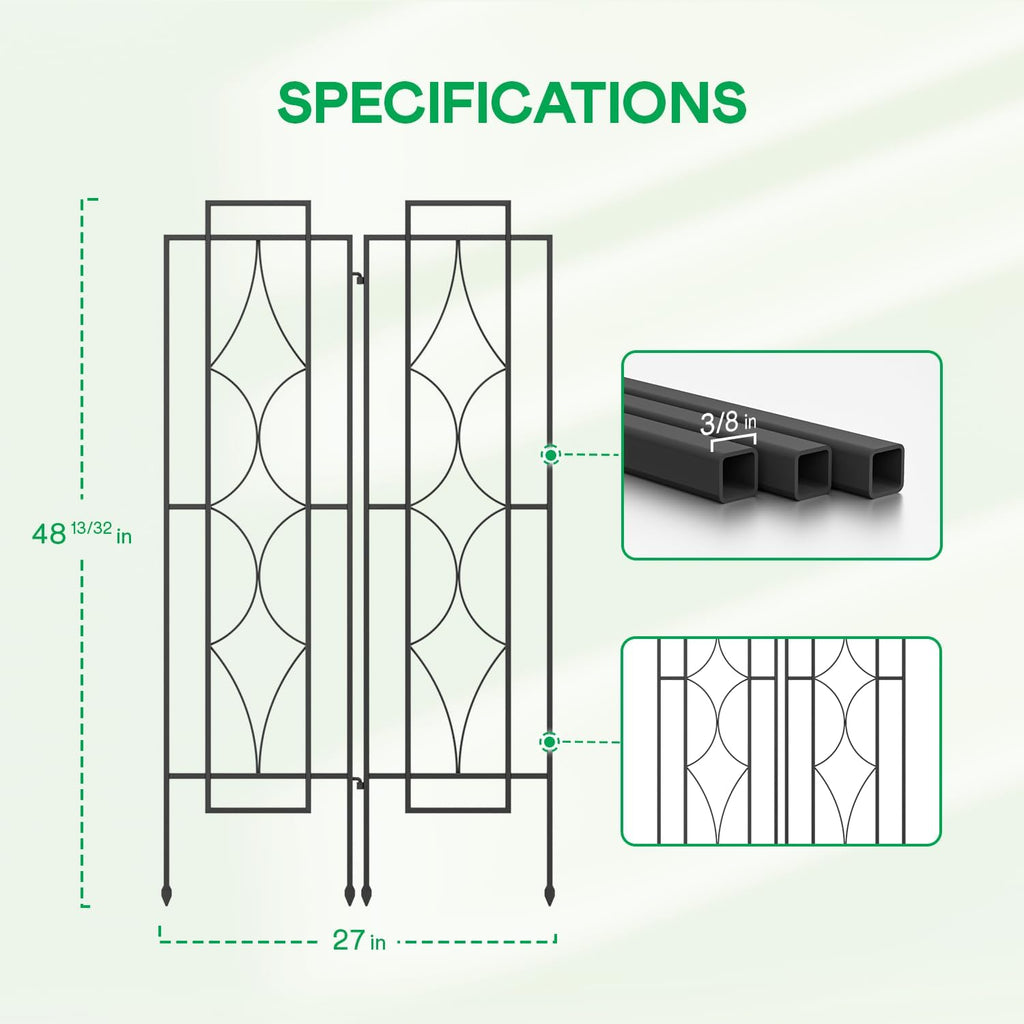 IDZO 2-Piece Diamonds Design Decoration Trellis, Metal Decorative Trellis for Climbing Plants Outdoor, Garden Trellis for Climbing Plants, Climbing Rose Trellis, 48-Inch Tall Each, Black