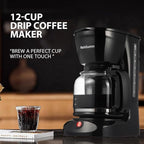 12 Cup Drip Coffee Maker, Coffee Pot Machine Permanent Coffee Filter,1.8L Glass Carafe Electric Coffee Maker,950W Black