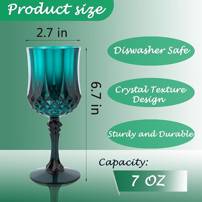 Plastic Wine Glasses，Plastic Goblets Vintage Style Cordial Drinking Glasses for Wedding Reception, Grand Event Party Supplies (48, Green)