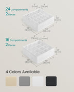 SONGMICS Set of 4 Underwear Organizers, Drawer Organizers, Dresser Closet Storage, 80 Cells (2x16+2x24), Foldable Dividers, 11.8 x 11.8 x 3.9 Inches, for Socks, Ties, Belts, Cloud White URUS011W01