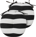 Bistro Chair Cushions 15 inch,Set of 2,Tufted Round Chair Cushions with Ties,15"x15"x4",Water Resistant Round Seat Cushion for Barstool Chairs,Patio Garden Kitchen Outdoor Furniture(Black White)