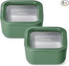 Caraway 2pc Glass Food Storage Set - 4.4 Cup Food Containers (2) - Ceramic Coated - Non Toxic, Non Stick Lunch with Lids - Dishwasher, Oven, & Microwave Safe - Sage