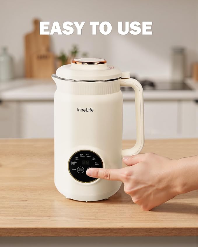 34 oz Nut Milk Maker Machine, 8 in 1 Soy Milk Maker with Nut Milk Bag, Plant Based Milk Maker for Almond, Oat, with Delay Start/Keep Warm/Self Cleaning, Cream