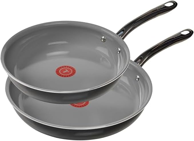 T-Fal Preserve Ceramic Nonstick Frying Pan 2-Pc Set, 8.5" & 11", Oven Broiler Safe up to 350°F Cookware, InoCeram Glide Technology, Frying Pan Skillet, Pots & Pans, Black
