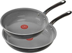 T-Fal Preserve Ceramic Nonstick Frying Pan 2-Pc Set, 8.5" & 11", Oven Broiler Safe up to 350°F Cookware, InoCeram Glide Technology, Frying Pan Skillet, Pots & Pans, Black