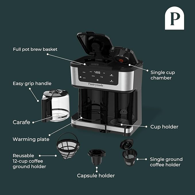 Deluxe 12-Cup Coffee Maker & Single Serve Brewer – Programmable, K-Cup Compatible, Adjustable Brew Size, Glass Carafe, Auto Shut-Off - Ideal for Home or Office