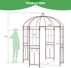 LDAILY Garden Arches Arbors Birdcage Shape, 8.4' H x 7' W Metal Pergola Pavilion with 16 Ground Stakes, French Arch Trellis for Wedding, Party & Outdoor Gardens Supports for Climbing Plants, Brown