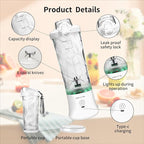 Portable Blender with 20 Oz Travel Cup, 6 Blades, USB Rechargeable for Shakes, Smoothies, Gym, Kitchen and Outdoors (White)