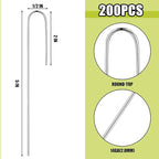 Pelopy 200 Pcs 1/2" Irrigation Drip Tubing Stakes 5 in J-Shaped Landscape Staples Garden Drip Line Stakes Soaker Hose Pins for Lawn Plant Yard Fence Ground Drips Systems, Sliver