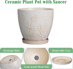 10 Inch Plant Pot Ceramic Planter Pot with Drainage Hole and Saucer Round Planter Large Flower Pot for Indoor Outdoor Plants Home Garden Decor White
