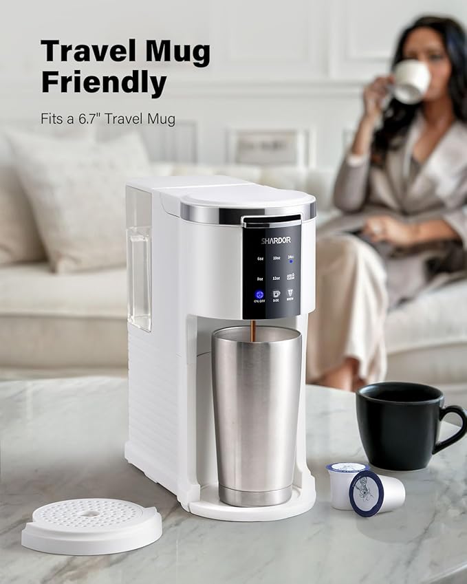 SHARDOR 3 in 1 Coffee Maker, K Cup Coffee Maker Compatible with Ground Coffee & Teas, Single Serve Coffee Machine, 6–14oz Brew Sizes, 40oz Detachable Water Reservoir, Descale Settings, White