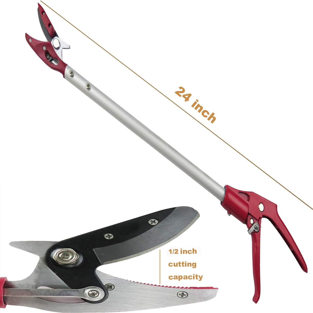 2 Feet Cut and Hold Tree Pruner, Rotation Pole Tree Trimming, Short Reach Fruit Picker, Branches Bypass Lopper