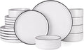Famiware Nebula Plates and Bowls Sets, 18 Pieces Dinnerware Sets, Dishes Set for 6, White with Black Rim