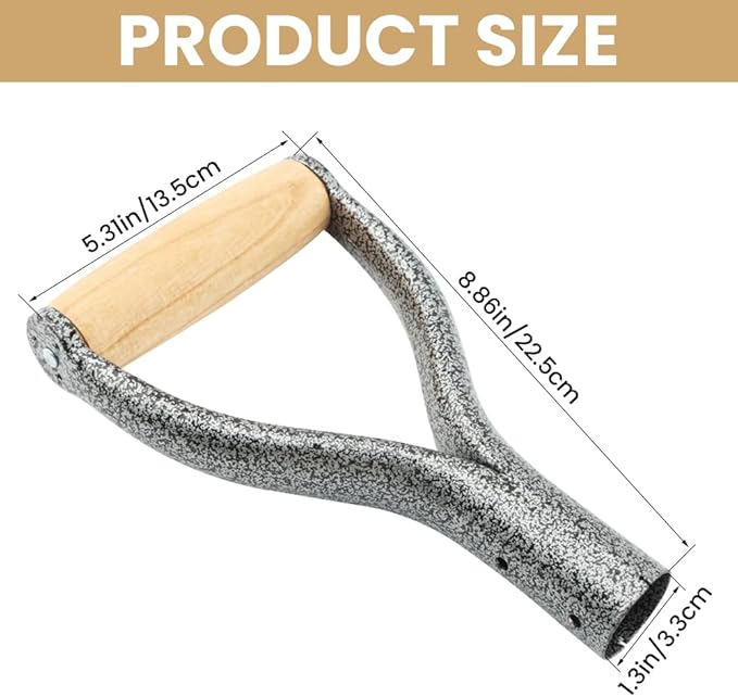 Shovel D Grip Handle,Reusable Y Grip Replacement Forks 1.25inch Solid Iron Shovel Handle Replacement Accessories with Wooden Grips for Garden Digging Raking Tool (brown,Size:13.5*8.86*1.3inch)
