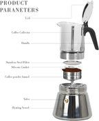 Stovetop Espresso Maker, 9Cup 360ml Moka Pot, Crystal Glass-top & Stainless Steel Coffee Maker Mocha Pot, Greca De Cafe, Cuban and Italian Coffee Maker for Cafetera Cubana