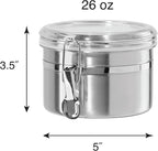 OGGI Stainless Steel Kitchen Canister 26 fl oz - Airtight Clamp Lid, Clear See-Thru Top - Ideal for Kitchen Storage, Food Storage, Pantry Storage. Size 5" x 3.5".