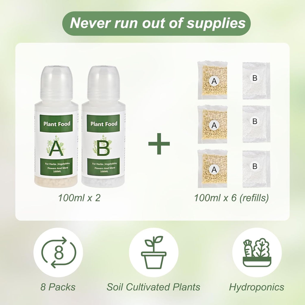 800ml Hydroponic Nutrients A&B for Aerogarden Plant Food Growth - Fertilizer for Indoor Hydroponics Garden & Growing Vegetables, Fruits, Flowers (800ml)