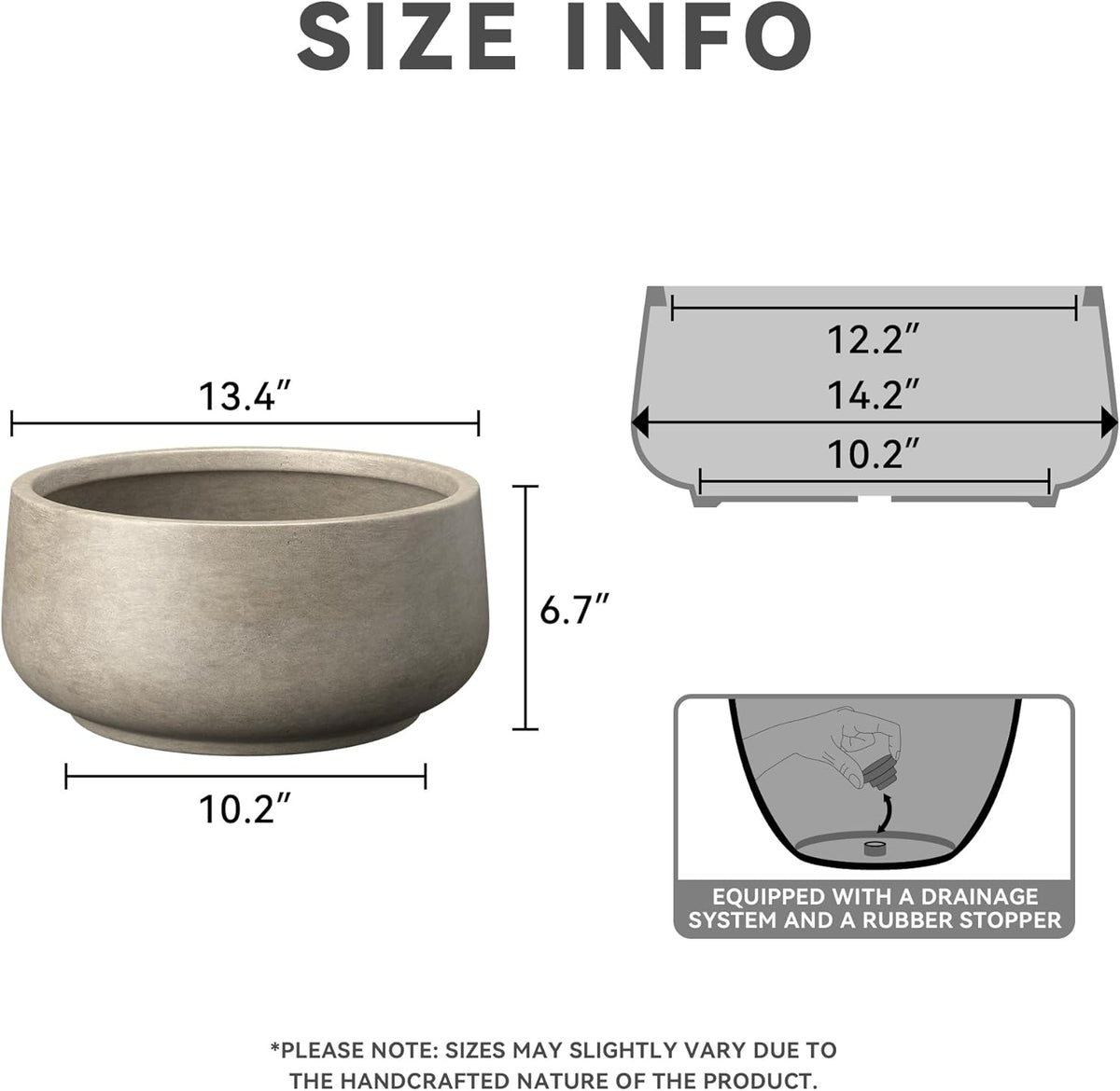 Kante 13.4" Dia Round Curvy Concrete Planter, Large Plant Pots with Drainage Hole and Rubber Plug for Indoor Outdoor Plants, Flower Pot for Home Garden Patio Porch, Weathered Concrete