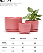 Ton Sin Plant Pots, 4.1+5.1+6.5 inch, Set of 3, Ceramic Planters with Drainage Hole and Saucer, Indoor Flower Pot Gifts for Mom(Matte Orange)