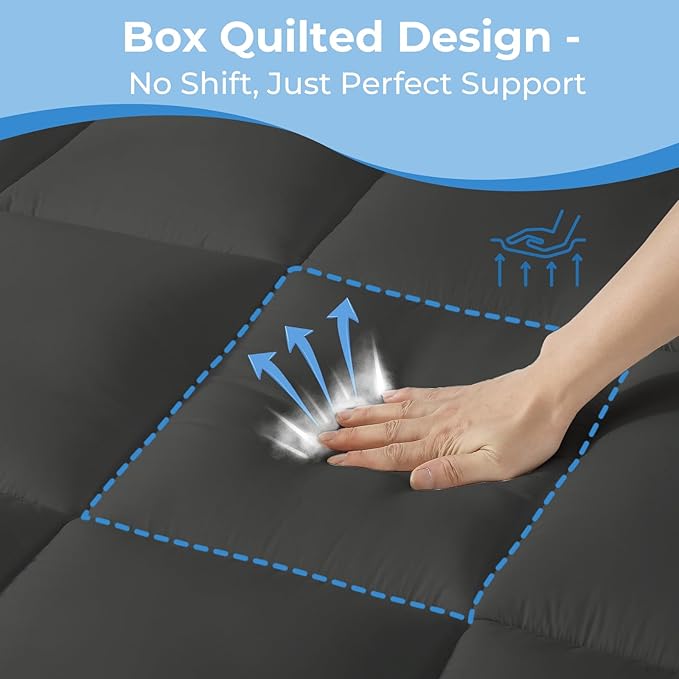YUGYVOB King Mattress Topper - 600GSM Extra Thick Cooling & Breathable Mattress Pad with Deep Pocket 8"-21" & Soft Down Alternative Filling, Grey