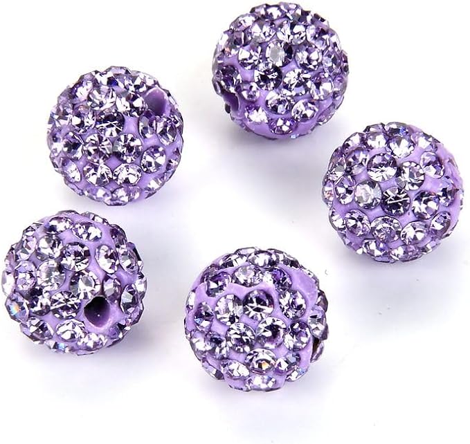 100pcs Adabele Grade A Suncatcher Crystal Rhinestone Pave Loose Beads 10mm Violet Purple Polymer Clay Disco Ball Spacers Compatible with Shamballa All Craft Jewelry Making DB10-4