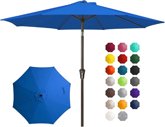 JEAREY 10FT Outdoor Patio Umbrella Outdoor Table Umbrella with Push Button Tilt and Crank, Market Umbrella 8 Sturdy Ribs UV Protection Waterproof for Pool, Garden (Royal Blue)