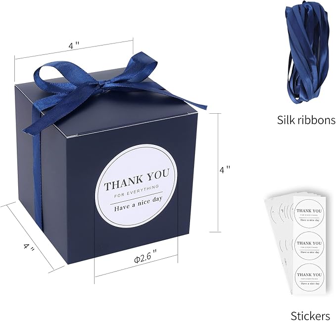 COTOPHER Small Gift Boxes 100 Pack 4x4x4 inches Navy Gift Boxes with Lids for Gifts, Crafting, Wedding Party Favor, Cupcake Boxes, Candy, Bridesmaids Proposal Box with Ribbons and Stickers (Navy, 100