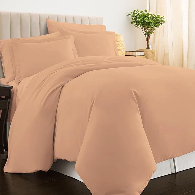 Pizuna Pure 100% Cotton Full Duvet Cover Set, Luxurious 400 Thread Count Long Staple Cotton Sateen Weave with Button Closure (Combed Peach Cotton Duvet Cover Full)