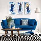 Pogusmavi Blue Canvas Wall Art for Living Room Large Modern Artwork Watercolor Feather Print Picture 3 pieces Canvas Wall Art Bedroom Wall Decor Ready to Hang for Home Office Decoration